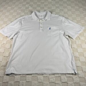 Johnnie-O Hangin Out Mens White Short Sleeve Pocket Polo Shirt L Logo Stretch